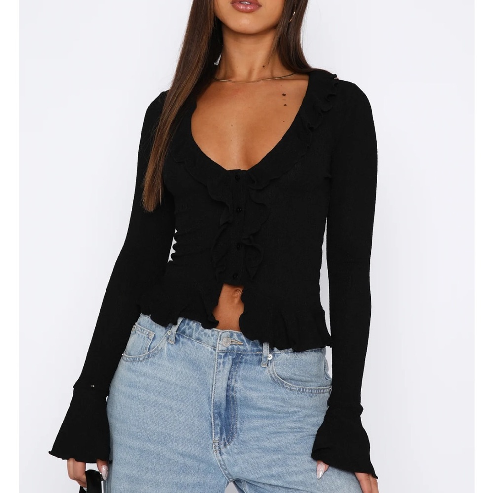 White Fox Boutique Black Ruffle Blouse